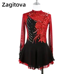 Black Wine Red Figure Skating Dress Cheongsam Ice Figure Skating Skirt Beautiful Skating Skirt Stereo Lace Flower Girl/Woman