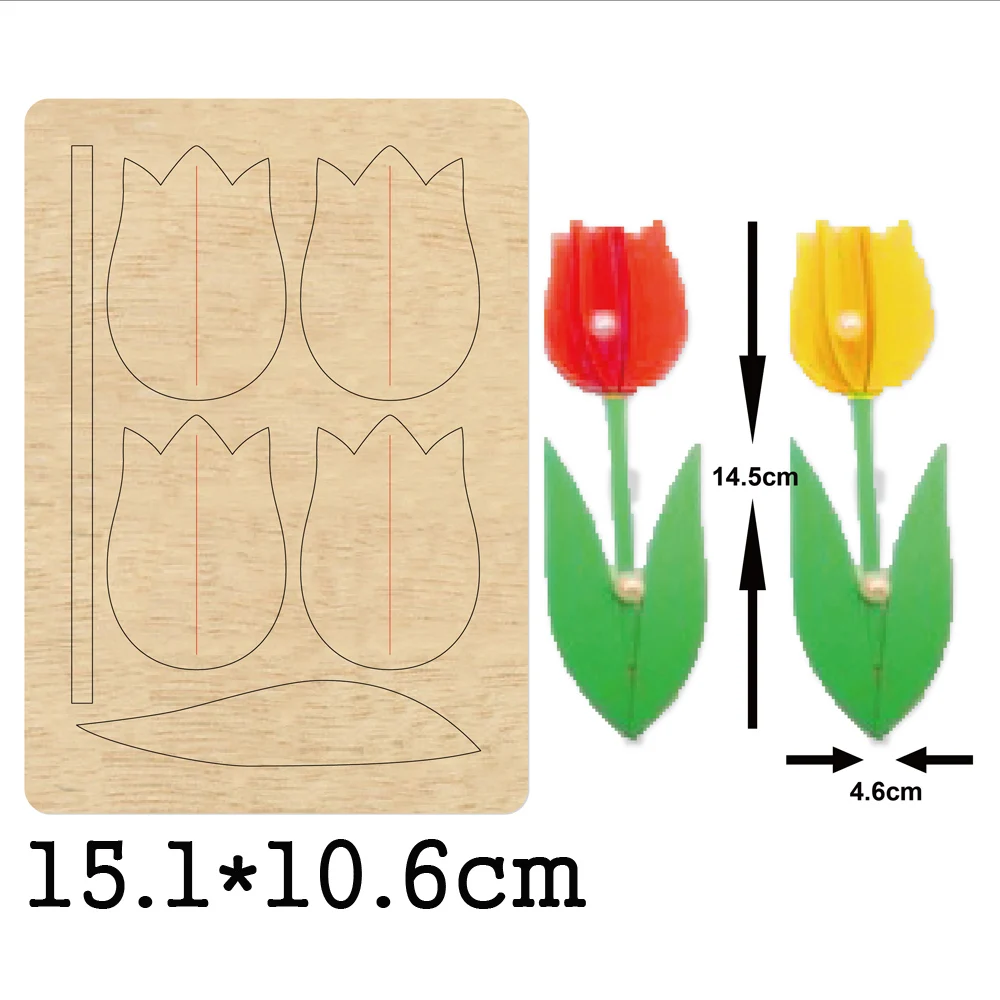 

3D Tulip Flower Cutting Wood Dies 2020 New Fake Flower Craft Wooden Die Suitable for Common Die Cutting Machines on the Market