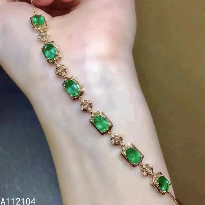 

KJJEAXCMY fine jewelry 925 sterling silver inlaid natural emerald women vintage popular OL style gem hand bracelet support detec