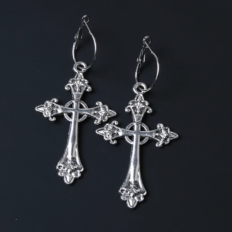 Cross Gothic Hoop Earrings Large silver colour Statement Trad Goth Jewelry fashion delicacy 2020 new women gift girlfriend