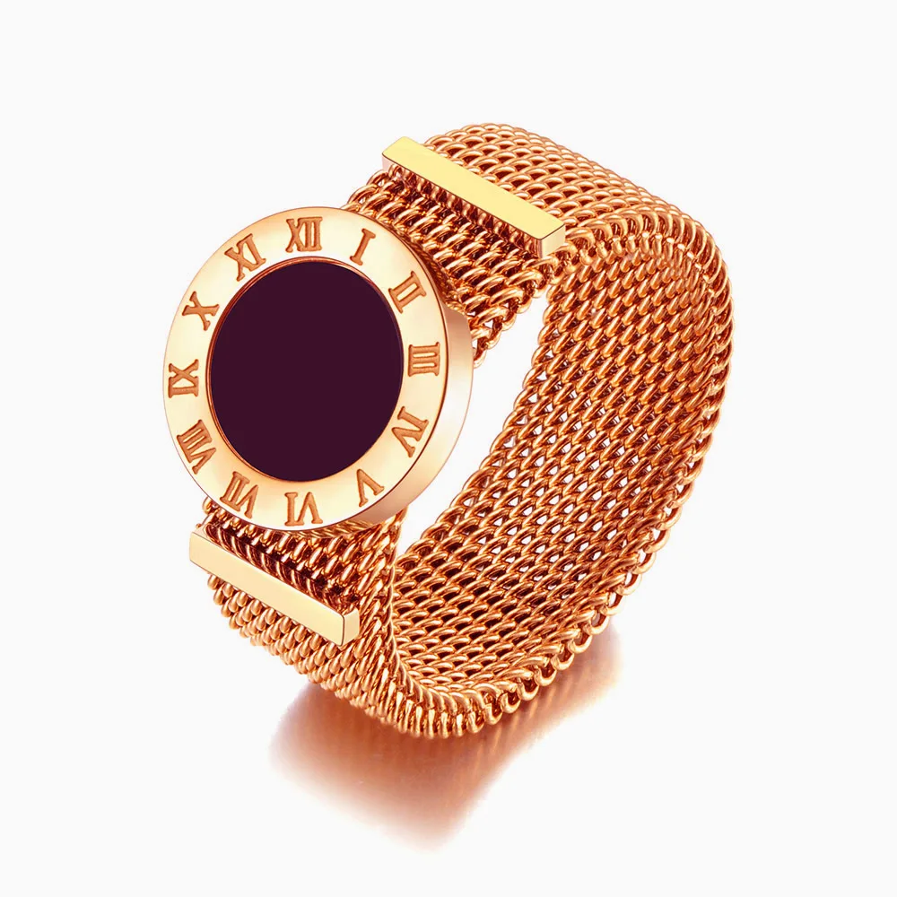 Women's Roman Numerals Network Chain Titanium Ring