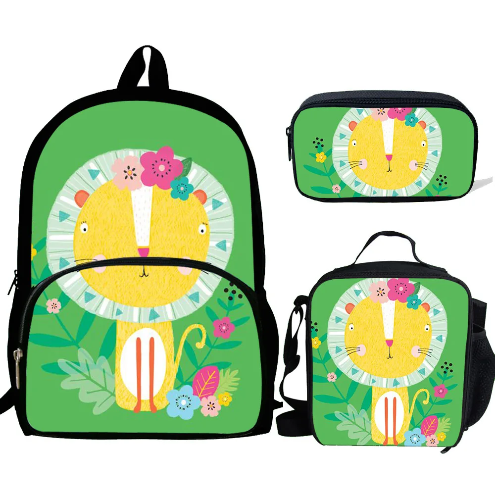 3PCS School Bag Set Cartoon Lion Printing Backpack For Teenagers Boys Girls Student Travel Book Bag