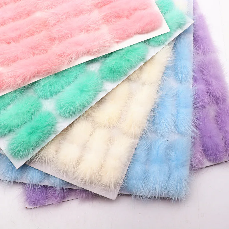 Bowknot Mink Fur Pompom 3*7cm Rectangle Fluffy Mink Ball Girl Headdress Hair Accessories Clothing Bag Hat Decoration Material