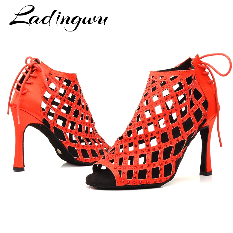 Ladingwu Red Dance Shoes Woman Shoes Dance Latin Red rhinestone Women Ballroom Dance Shoes Latin Heels 10cm Tango Dance Shoe