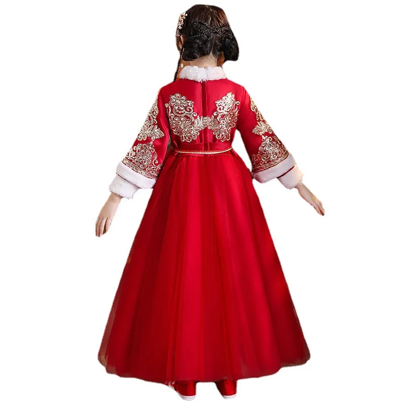 Winter Chinesische Stickerei Traditionellen Dick Und Stepp Kinder Alte Hanfu Mädchen Neue Jahr Outfits Kinder Durchführen Kostüme