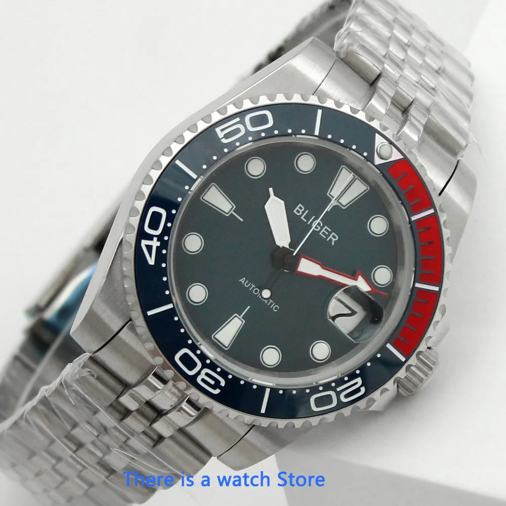 

Bliger 40mm blue dial mens automatic watch date indicator sapphire glass Luminous Waterproof Wristwatch Men