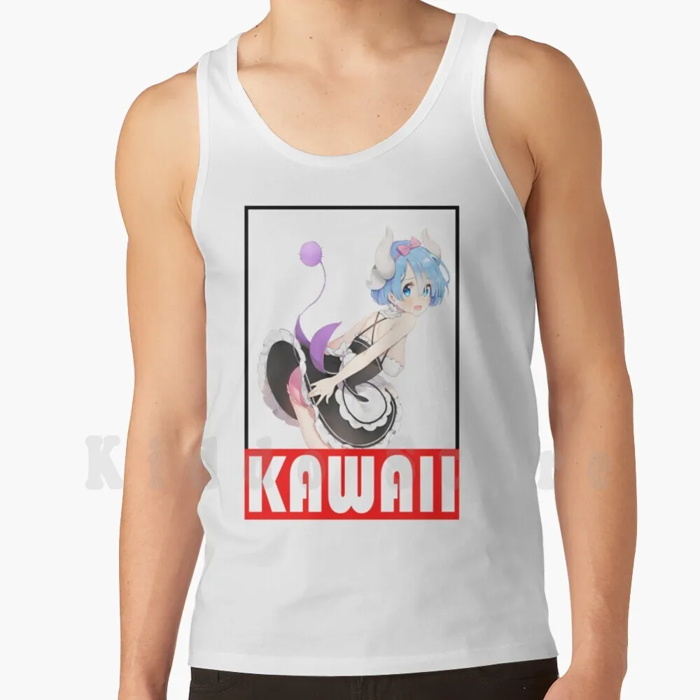 Kawaii Maid Rem Tank Tops Vest 100% Cotton Maid Kawaii Ecchi Pantsu Hentai Rem Anime Manga Japan Oppai