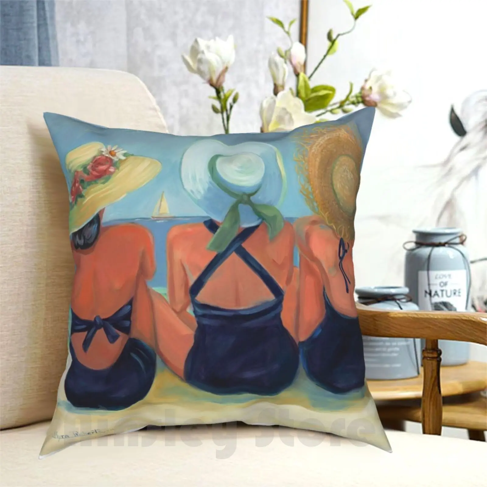 Three Sisters Pillow Case Printed Home Soft DIY Pillow cover Vintage Myra Roberts Beach Fashion Tropical Ocean Friendship