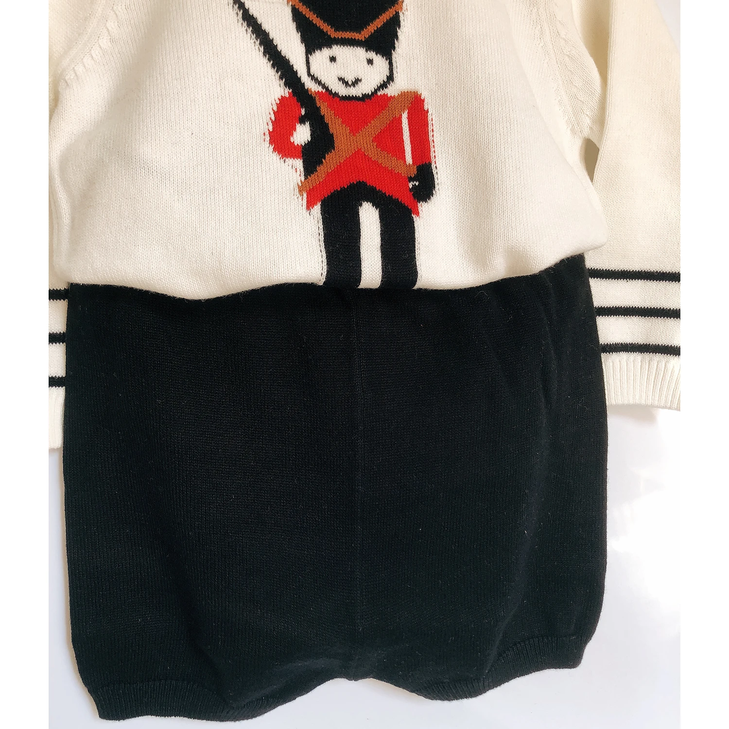 Children Boutique Clothing Set Ins Trend Baby Boy Cartoon Soldier Pattern Long Sleeve Knit 2Pc Set Fashionable Handsome European