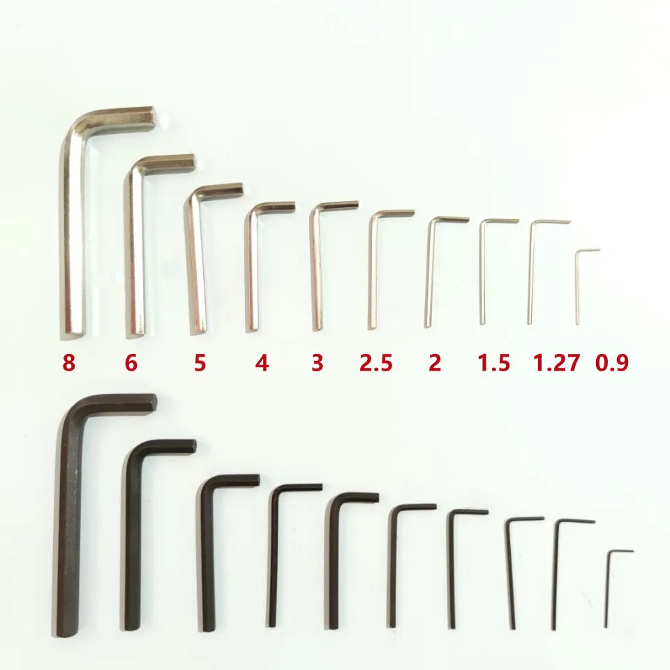 5pcs Allen Wrench L Shaped Silver Black Hex Hexagon Key Allen wrench 0.9mm 1.27mm 1.5mm 2mm 2.5mm 3mm 4mm 5mm 6mm 8mm