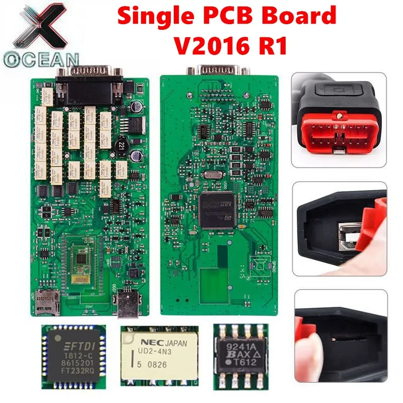 

TCS Multidiag Pro Green Single PCB Board real 9241A Chip 2017 R3 Free Keygen TCS PRO FT232RQ Chip NEC Relay OBD Scanner