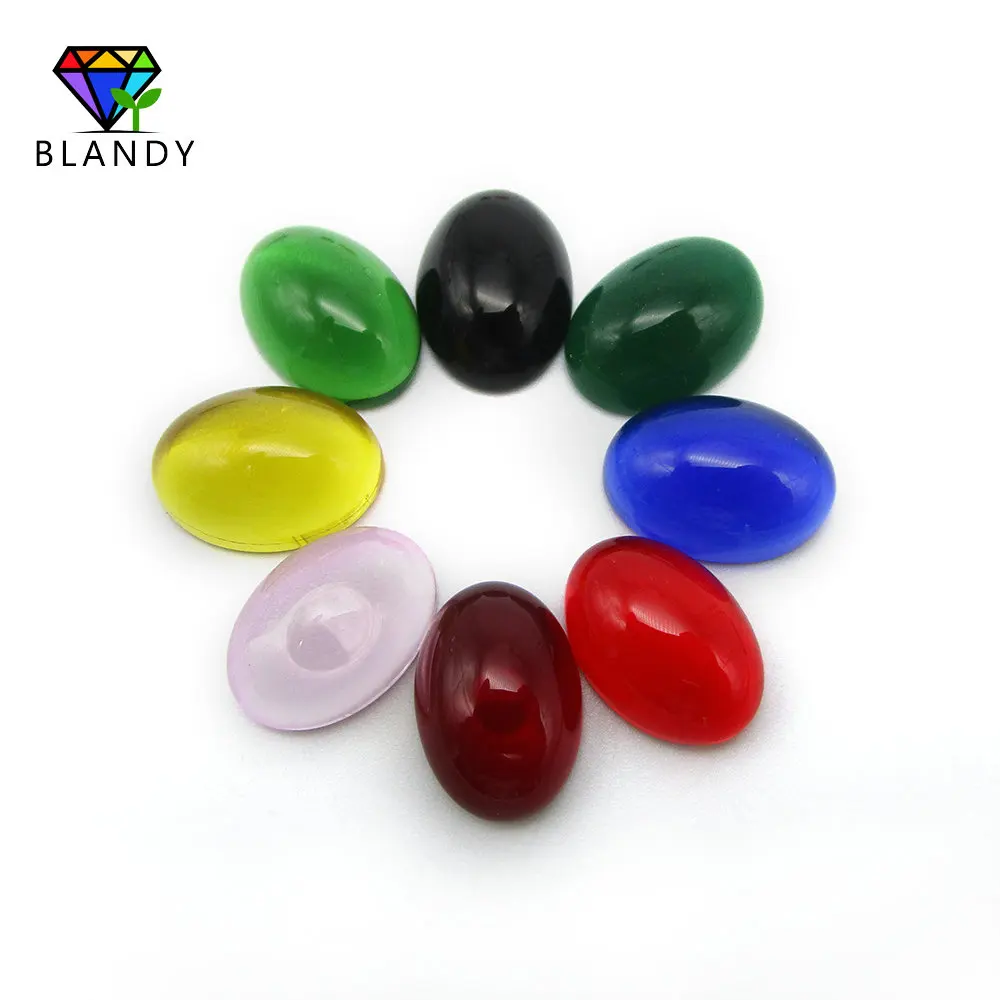 Factory Price 50pcs per lot 10x12mm Oval Shape Cabochon Flat Back Glass Stone Synthetic Glass Beads for Jewelry