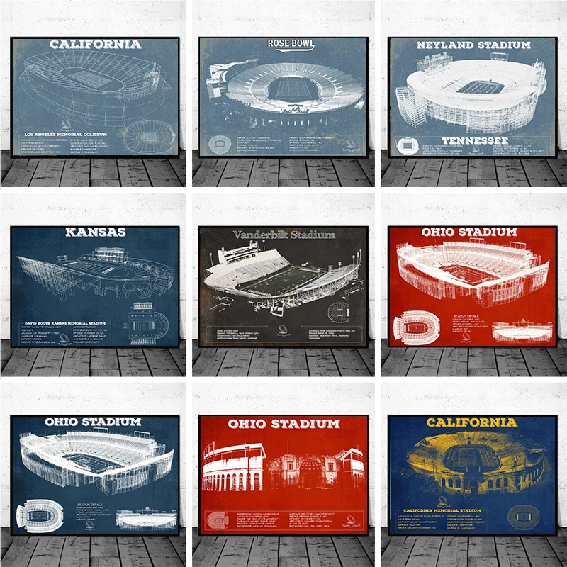 American University Stadium Blueprint Poster Retro Canvas Painting Art Wall Picture Print Nordic Modern Home Decor Frameless