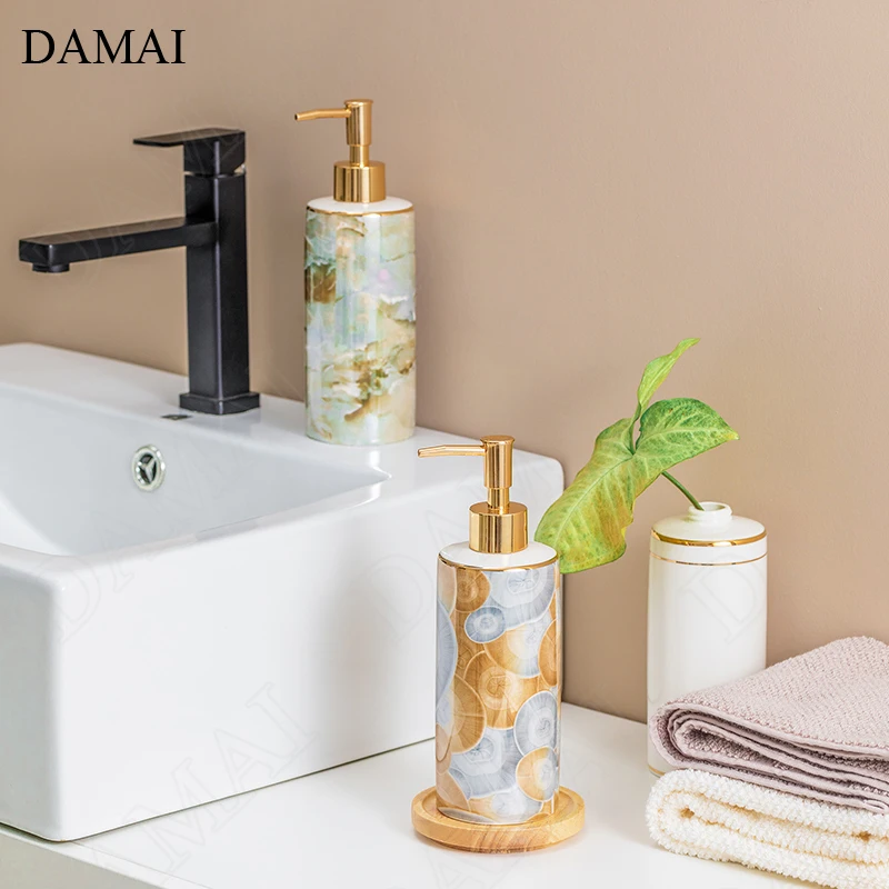 Golden Stroke Ceramic Soap Dispenser Creativity Painted Ice Texture Press Shampoo Bottle Hotel Restroom Decorative Accessories