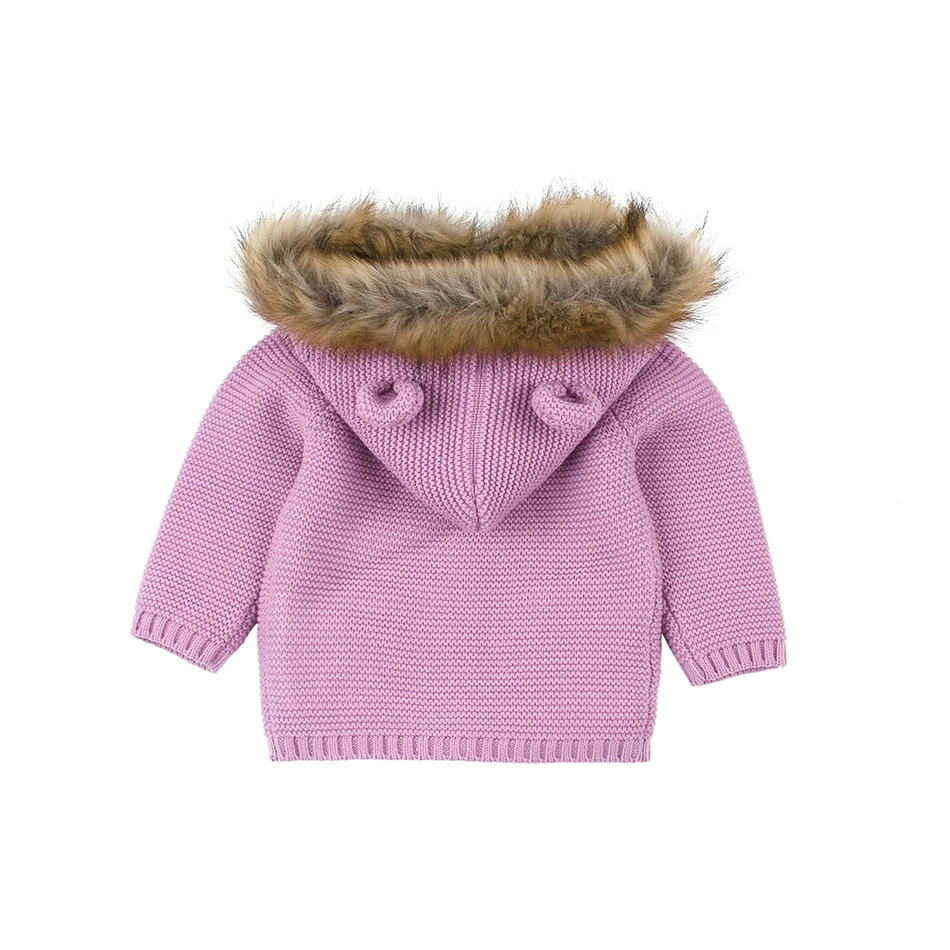 0-24M Winter Baby Boys Girls Knitted Cardigan Jackets Outfits Warm Autumn Infant Kids Fur Hooded Sweaters Long Sleeve Coat