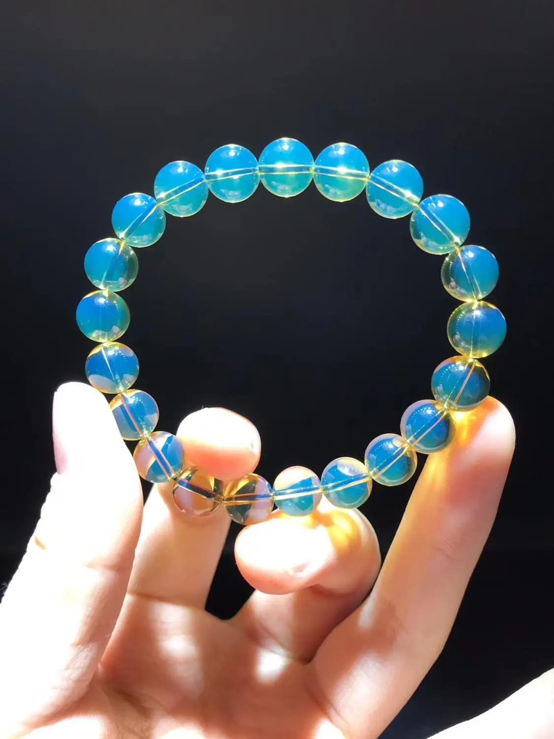 Genuine Natural Blue Amber Women Men Bracelet 8mm Mexico Clear Crystal Rare Round Beads Bracelet Fashion Jewelry AAAAA