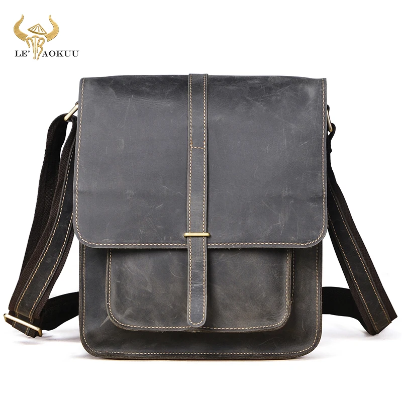 Thick Crazy Horse Leather Fashion Mochila Shoulder Tablet Book Bag Male Designer Messenger Crossbody Satchel Bag For Men 5867