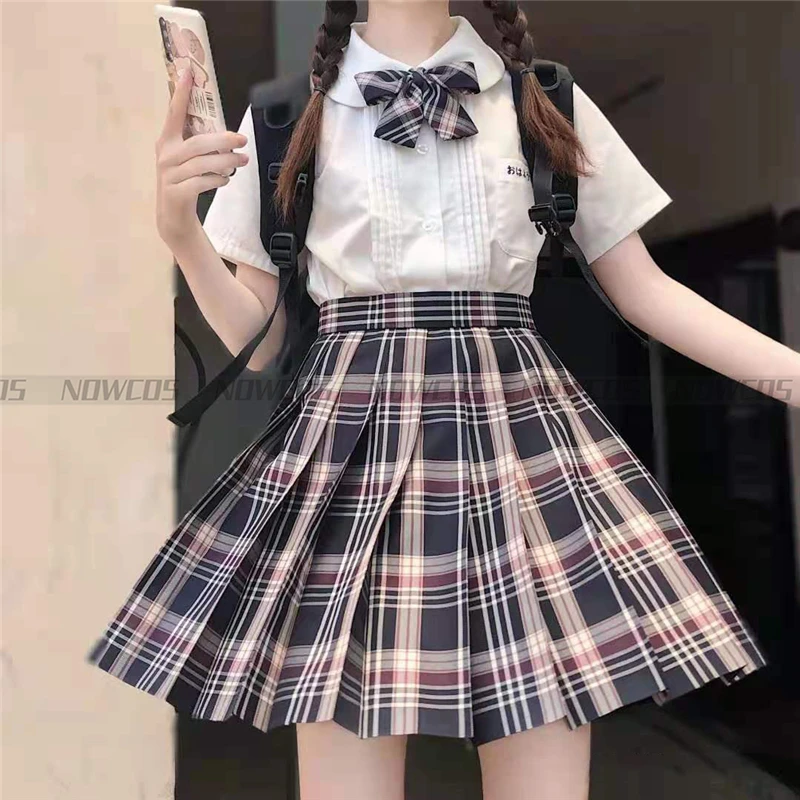 [Spade] Girl Long/Short Sleeve Summer High Waist Pleated Skirts Plaid Skirts Women Dress For JK School Uniform Students