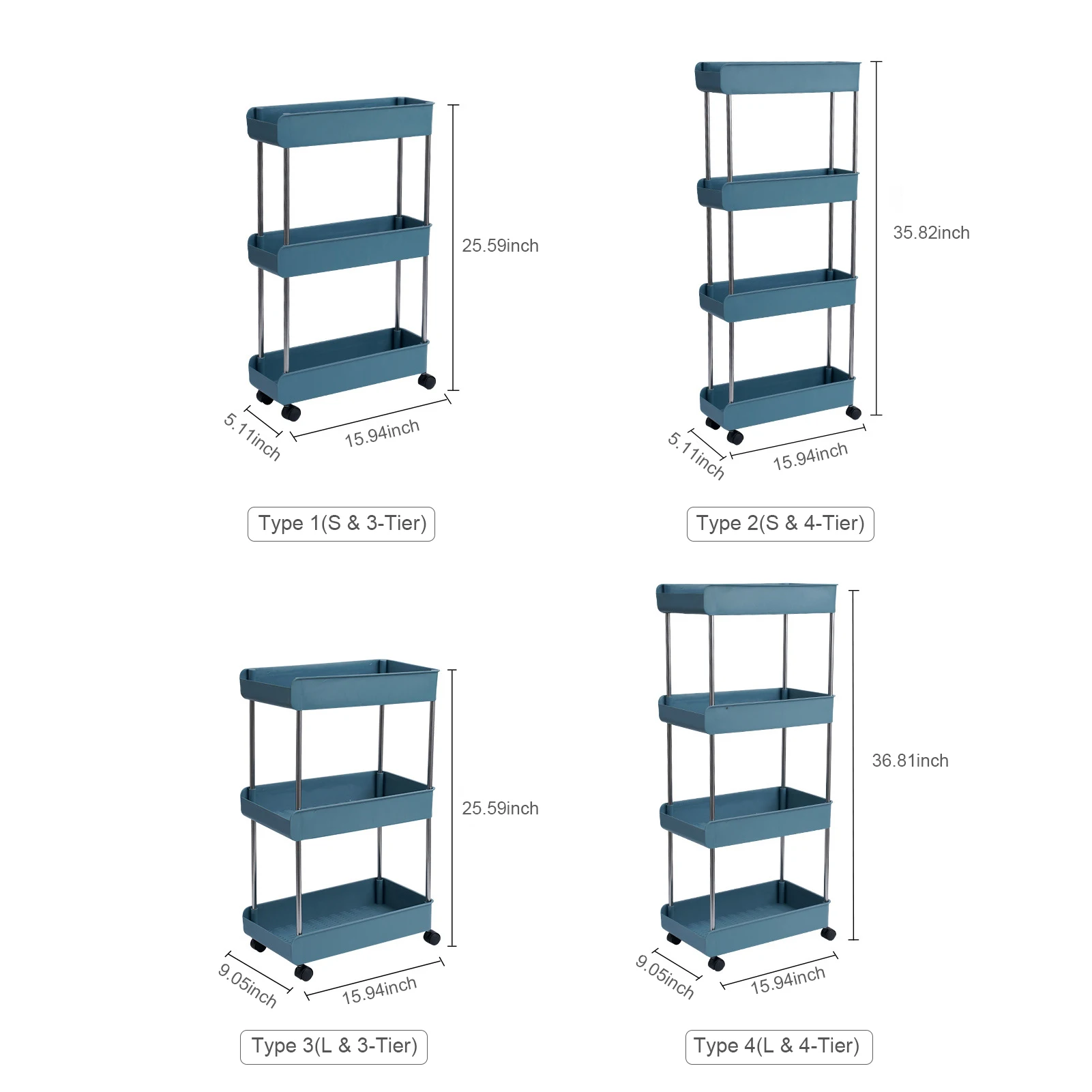 3/4 Layers Storage Rack Bathroom Storage Utility Cart with Wheels Portable Fridge Slim Standing Shelf Kitchen Storage Organizer