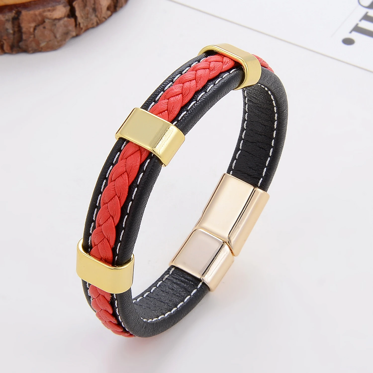 Klassisches geflochtenes Lederarmband für Damen, Zinklegierung, Metall, Herrenschmuck, Armbänder, Damen-Accessoires, 2021, Phevт Alem – Detail 8