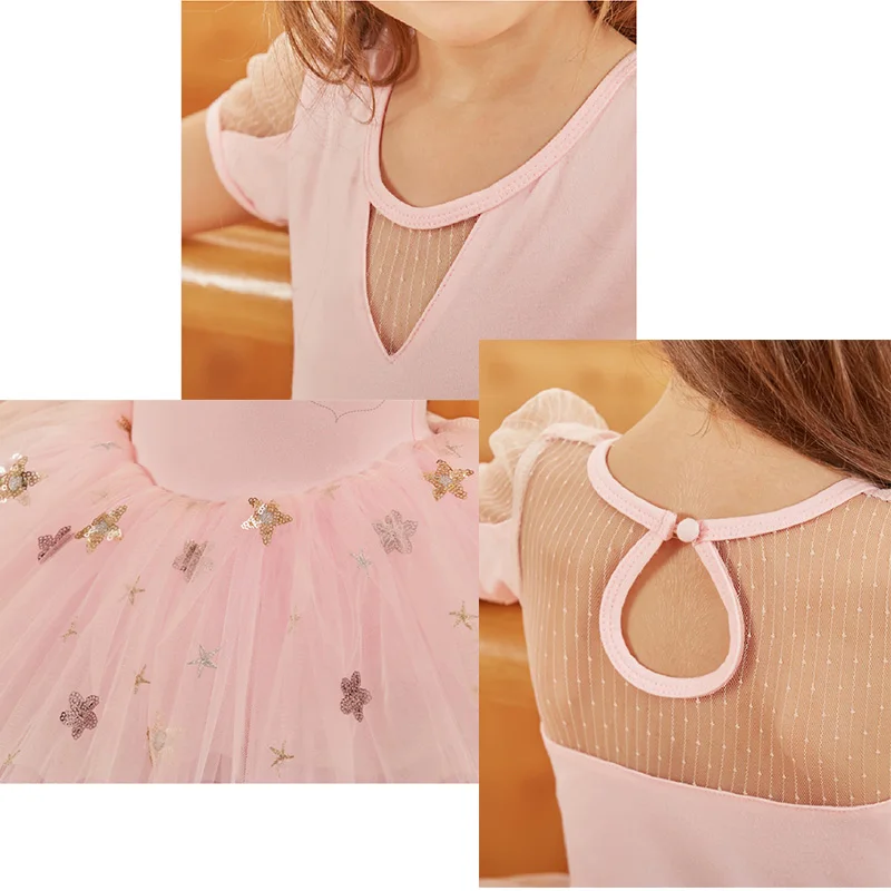 Kids Ballet Tutu Dress Ballerina Party Sequins Flower Dance Costume Girls Bodysuit Ballet Skirt