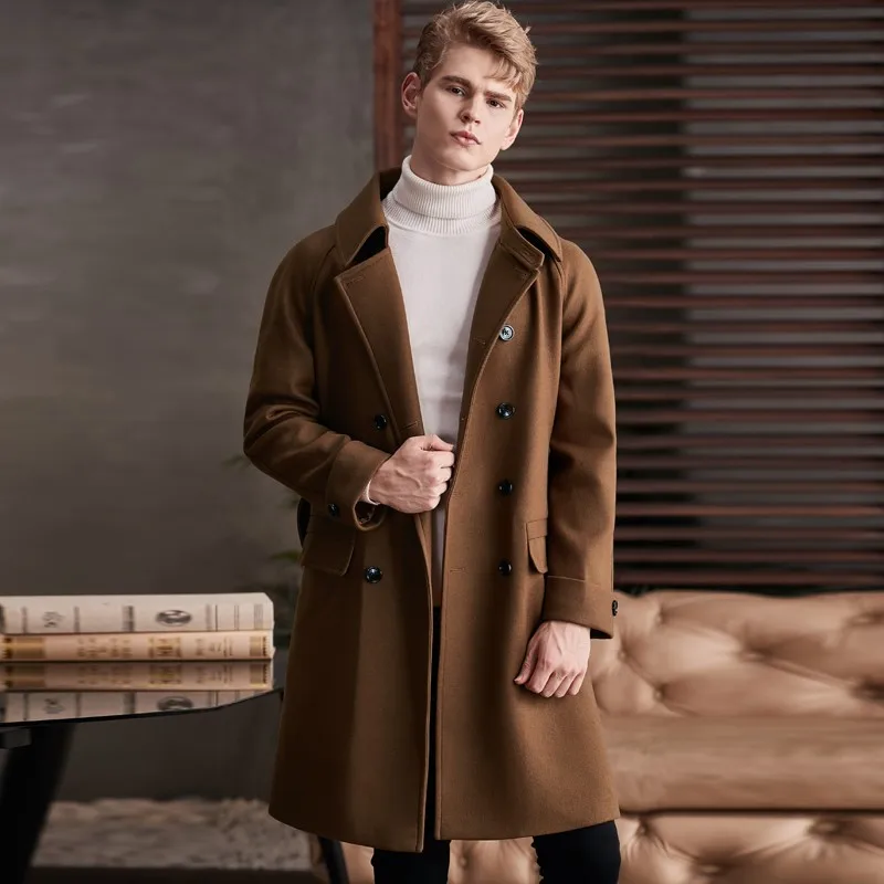 

New Medium Length Wool Male Coats Luxury Solid Color Business And Casual Mens Coats Winter Fashion Man Trench Plus Size 6xl