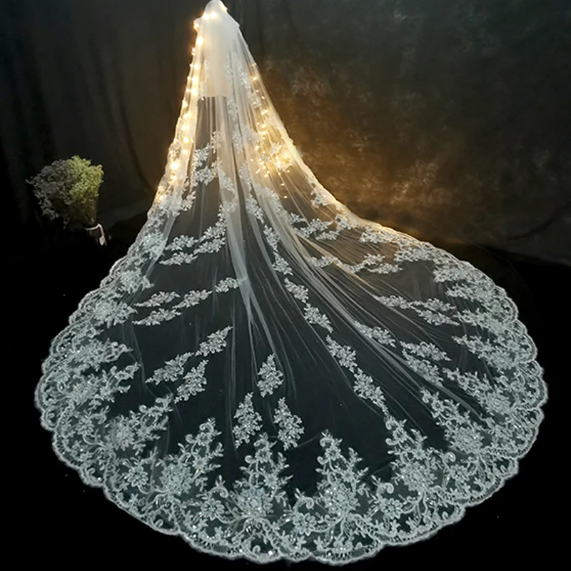 Voile de mariée de luxe en Tulle blanc ivoire, 5m 4m 3m de Long, avec peigne, en dentelle, apiges Edge 1 T