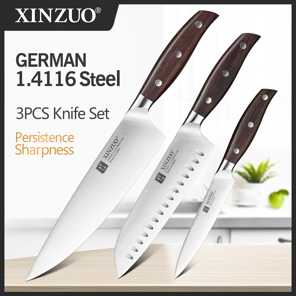 

XINZUO 3PCS Kitchen Knife Set Utility Chef Knife High Carbon Germany 1.4116 Stainless Steel Kitchen Knives Sets Kitchen Tools