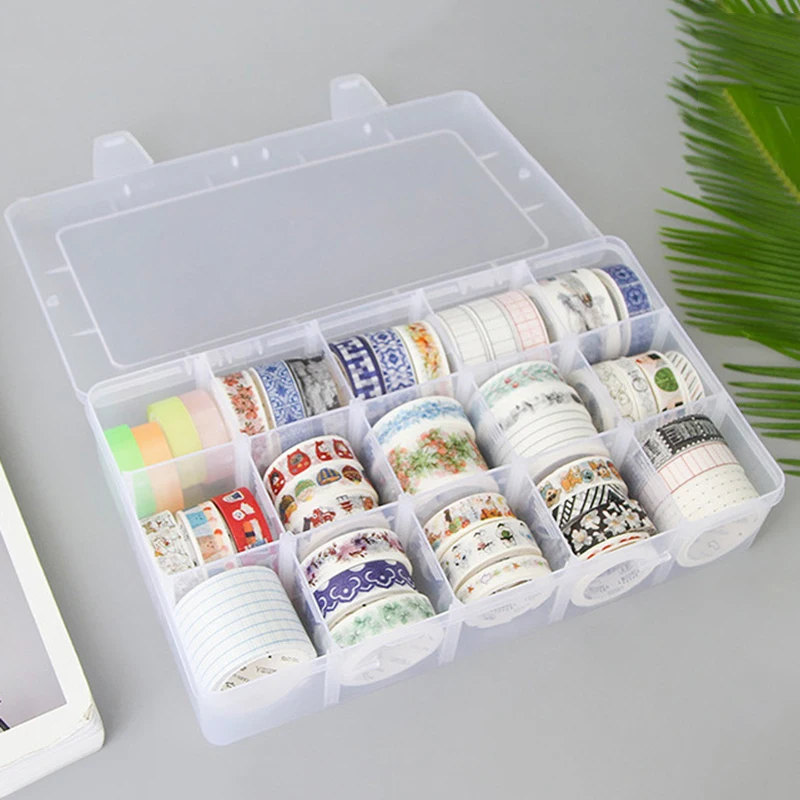 Simple Style 15 Compartments Washi Tape Storage Box Transparent Student Family Handbook Peripheral Storage Box