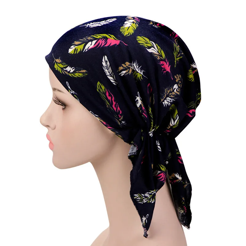 Muslim Women Floral Cotton Pre-tied Scarf Turban Hat Chemo Beanies Caps Head Wrap Headwear For Cancer Hair Loss  Accessories