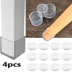 4Pcs/Set New Transparent Chair Leg Caps Round Bottom Furniture Feet Silicone Pads Non-Slip Covers Floor Protectors Accessories