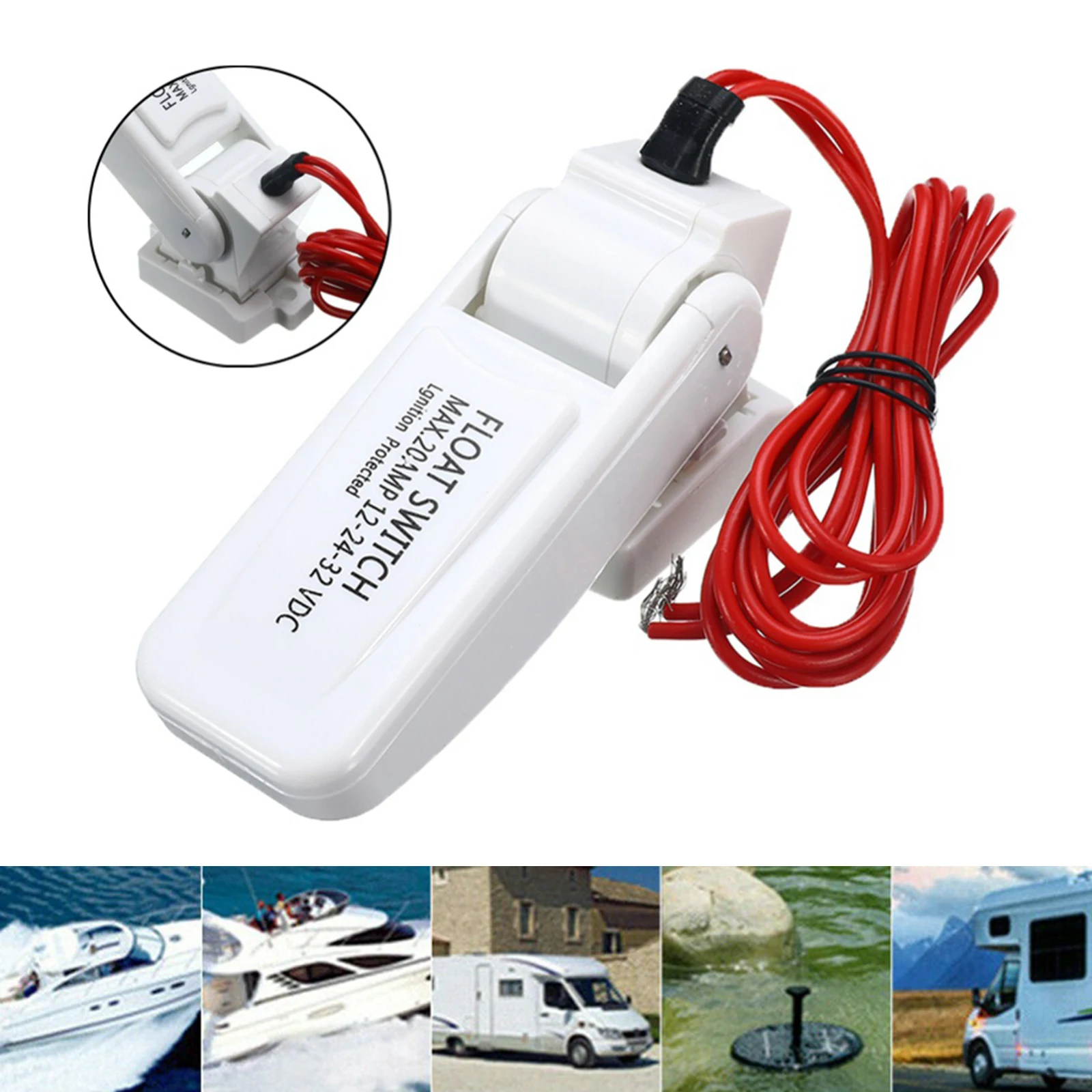 2021 HOT 20 AMP Automatic Electric Boat Marine Bilge Pump Float Switch Level Controller Floating Flow Sensor Switch White