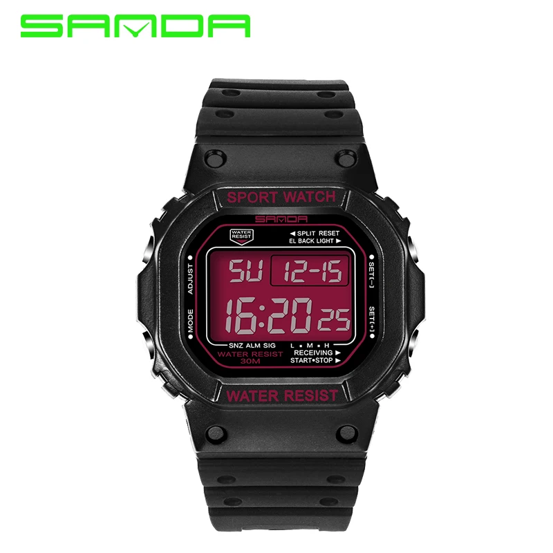 SANDA-Reloj deportivo Digital para hombre y mujer, pulsera electrónica con correa de goma, LED, estilo militar