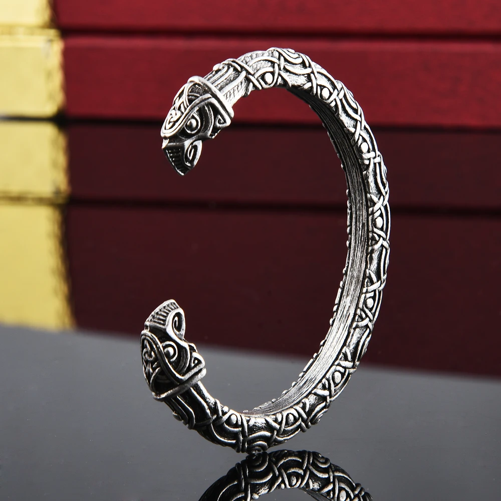 Viking Raven Bracelet Pagan Crow Head Bangle Men  Jewelry Wristband Cuff