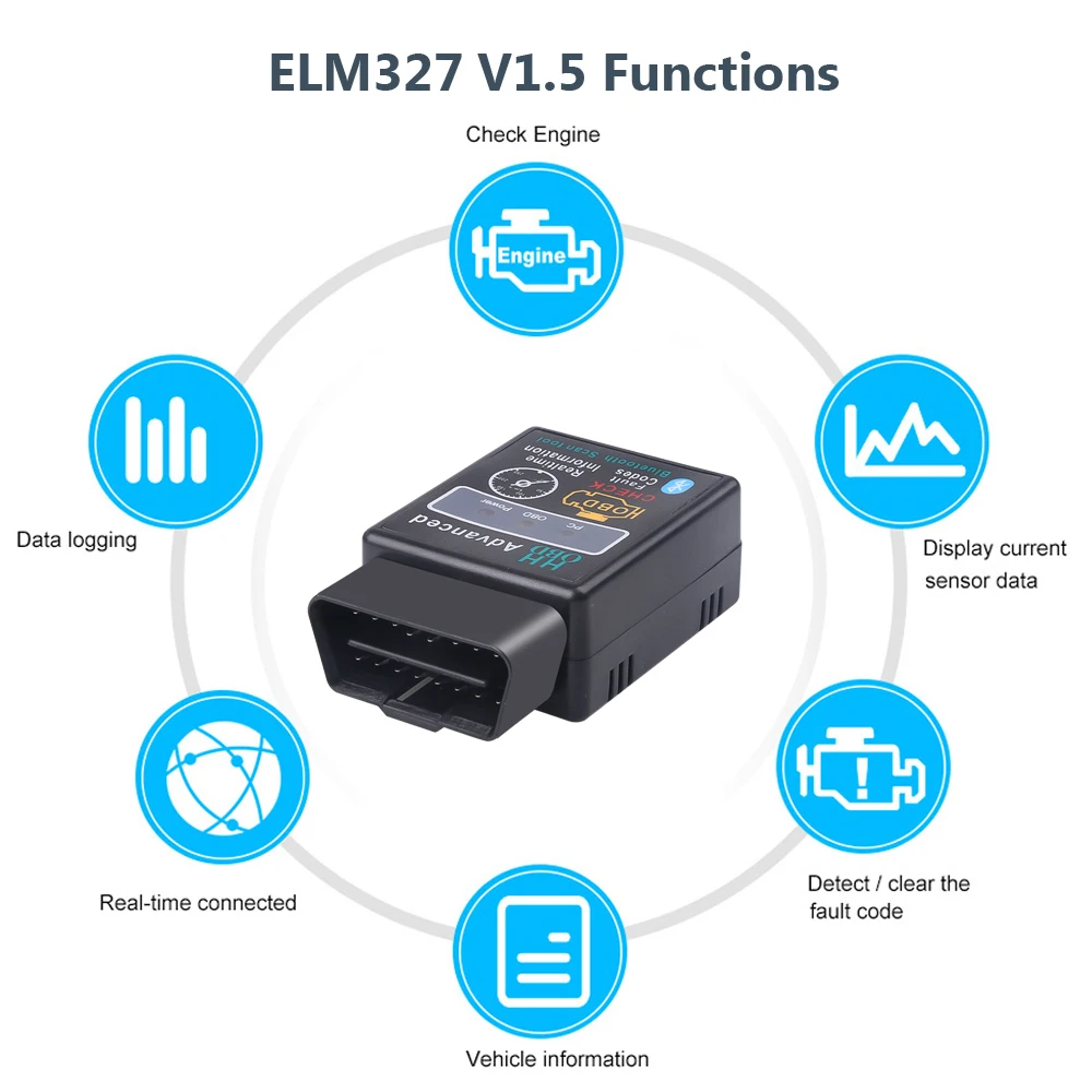 ELM327-自動車診断ツール,OBD2診断アダプター,Bluetooth付き,バージョンV1.5,327 V,1.5,obd 2,ミニスキャナー-327