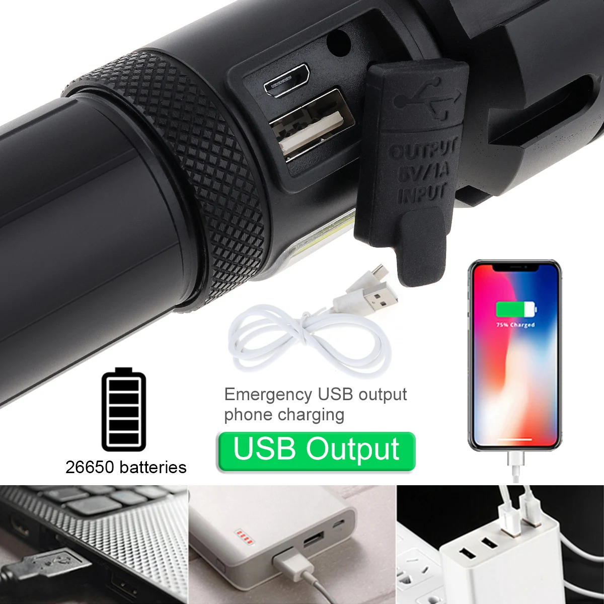SecurityIng  Flashlight XHP90.2 Ultra Powerful Hunting Torch 7 Modes Light Rechargeable USB Zoomable LED for Camping/ Hunting