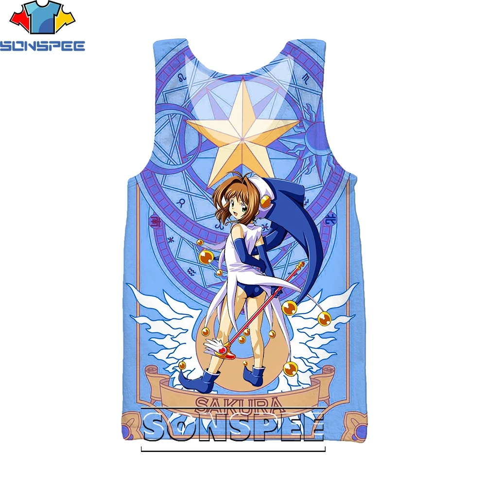 SONSPEE 3D Printing Anime Card Captor Sakura Tank Top Summer Sleeveless Garment Fashion Trend All-match Sports Undershirt