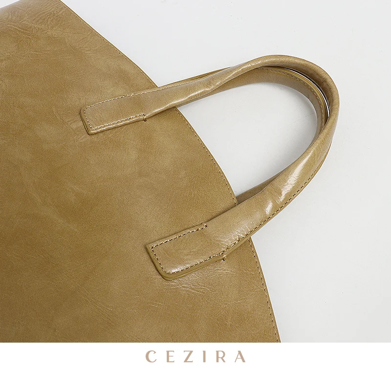 CEZIRA Chic PU borsa in pelle vegana per donna borsa a tracolla semplice in tinta unita borsa a secchiello per spalla Casual grande quotidiana