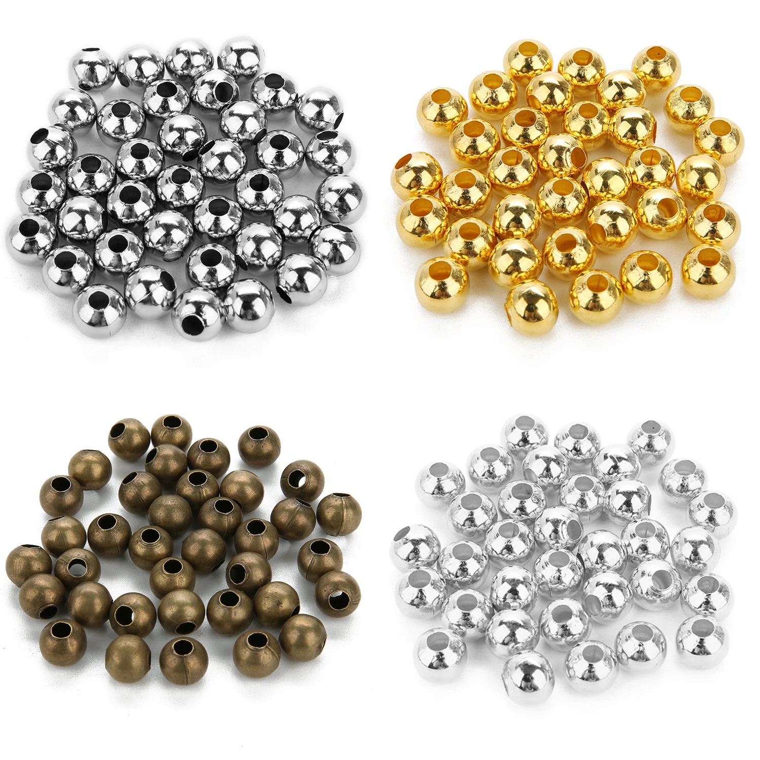 Złoty/brązowy/srebrny kolor Tone metalowe koraliki kulka dystansowa okrągłe koraliki do tworzenia biżuterii ustalenia akcesoria DIY 3/4/6mm