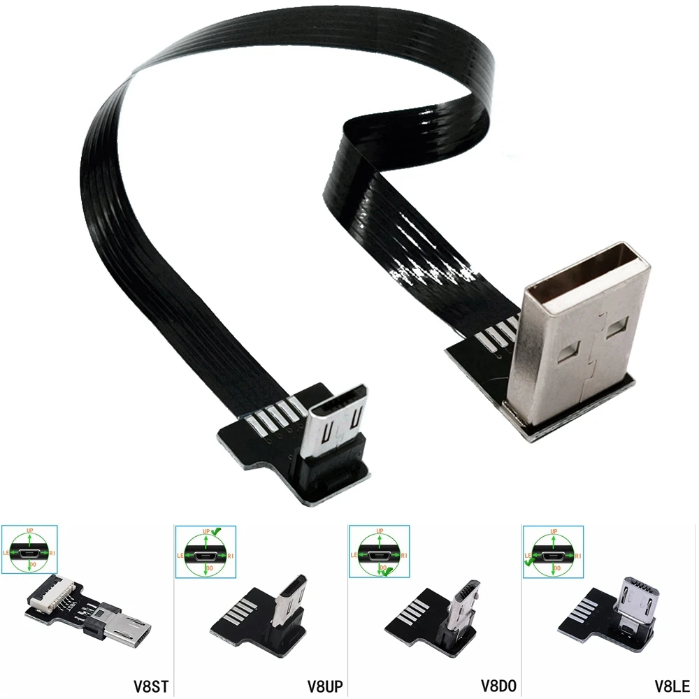 FPC Super Flat elastyczny kątowy 90 stopni USB Micro USB męski do USB męski FPV Kabel złącza ładowania danych