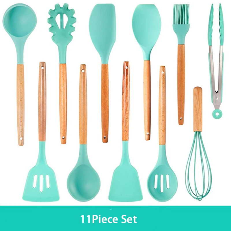 

11pc Camping Cookware Set Silicone Wooden Spoon Set Kitchen Cookware Silicone Kitchenware Set Spatula Non Stick Cooking Utensils