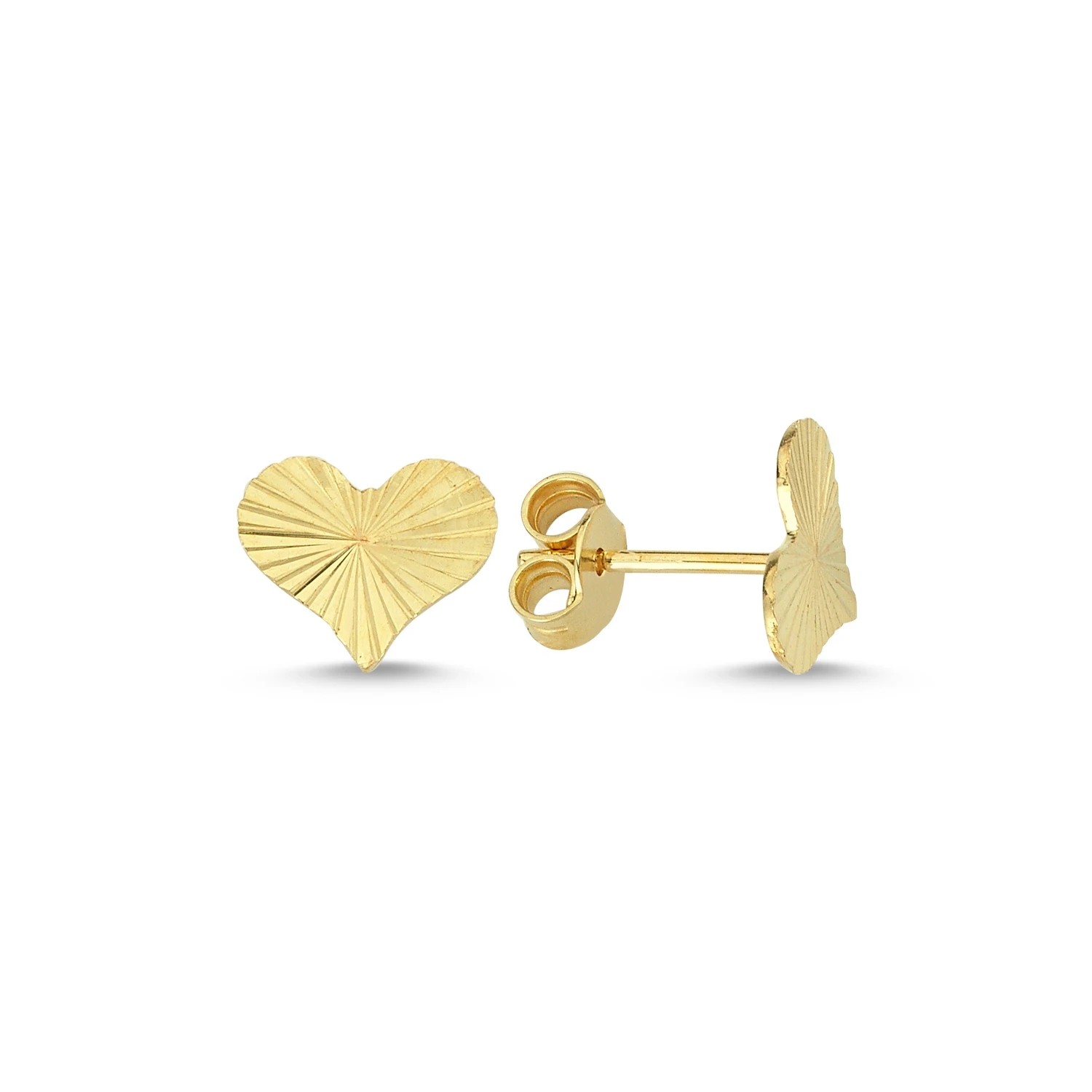 14K Real Gold Heart Stud Earrings