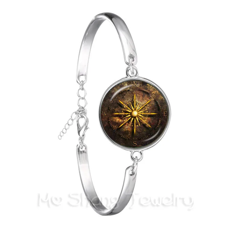 2023 New Compass Bracelet Back To School Graduation Gift Go In The Direction Of Your Dreams Silver Plated Bangle