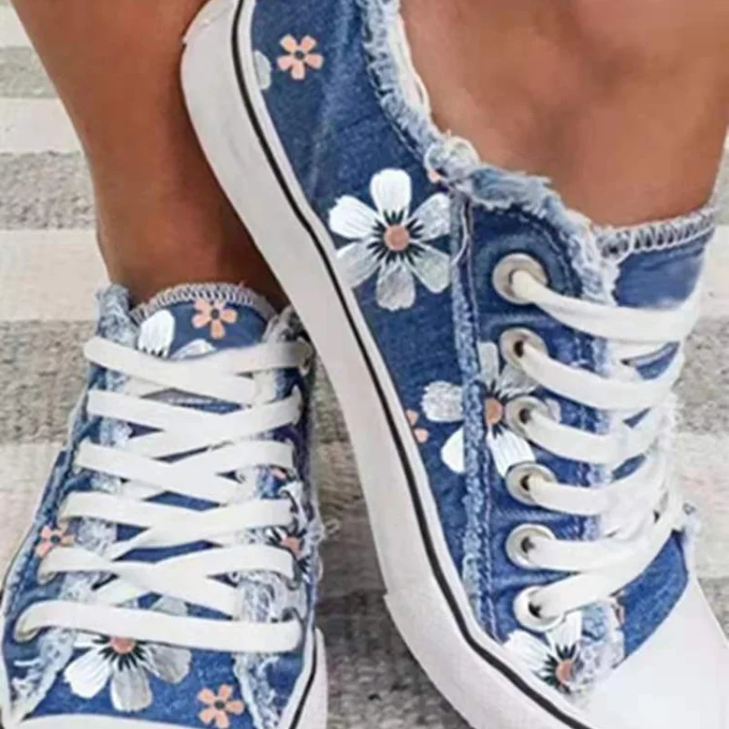 Scarpe da ginnastica floreali da donna 2021 per tutte le stagioni classiche retrò da donna in tessuto denim con lacci scarpe di tela casual