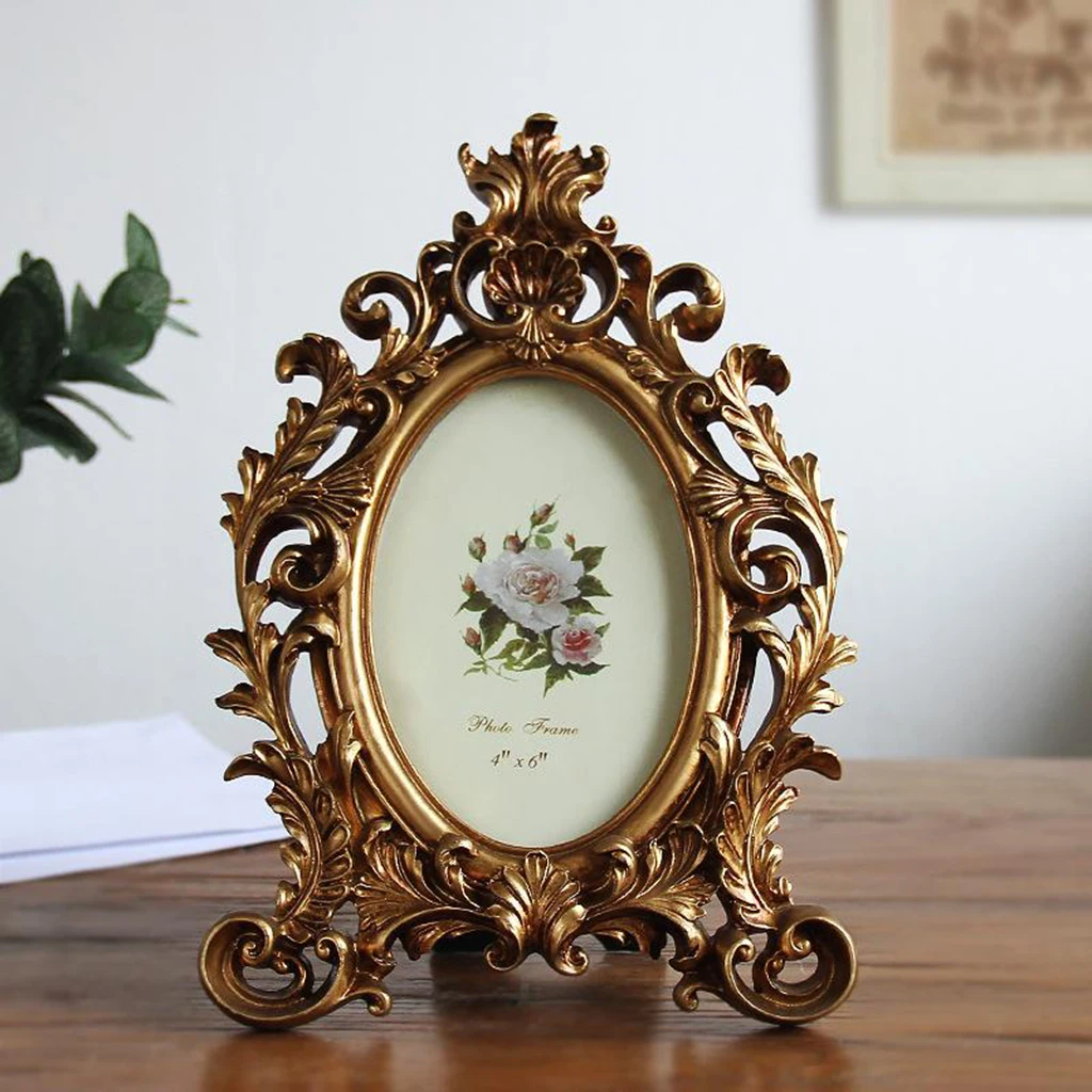 6/7/8 Inch Retro Picture Frame Vintage Gold Photo Frames Oval Freestanding Photo Holder Table Decors Arts Display Frames Crafts