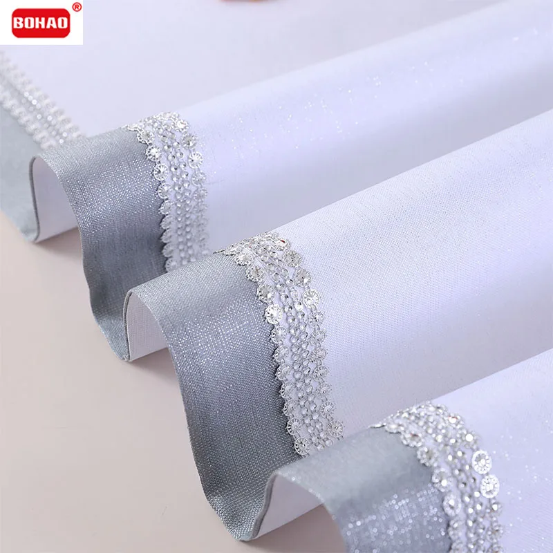 BOHAO White Party Cover Tablecloth  BIG Rectangular Bright Diamond Edge  Home Decoration Wedding Banquet Hotel Dining Table Set