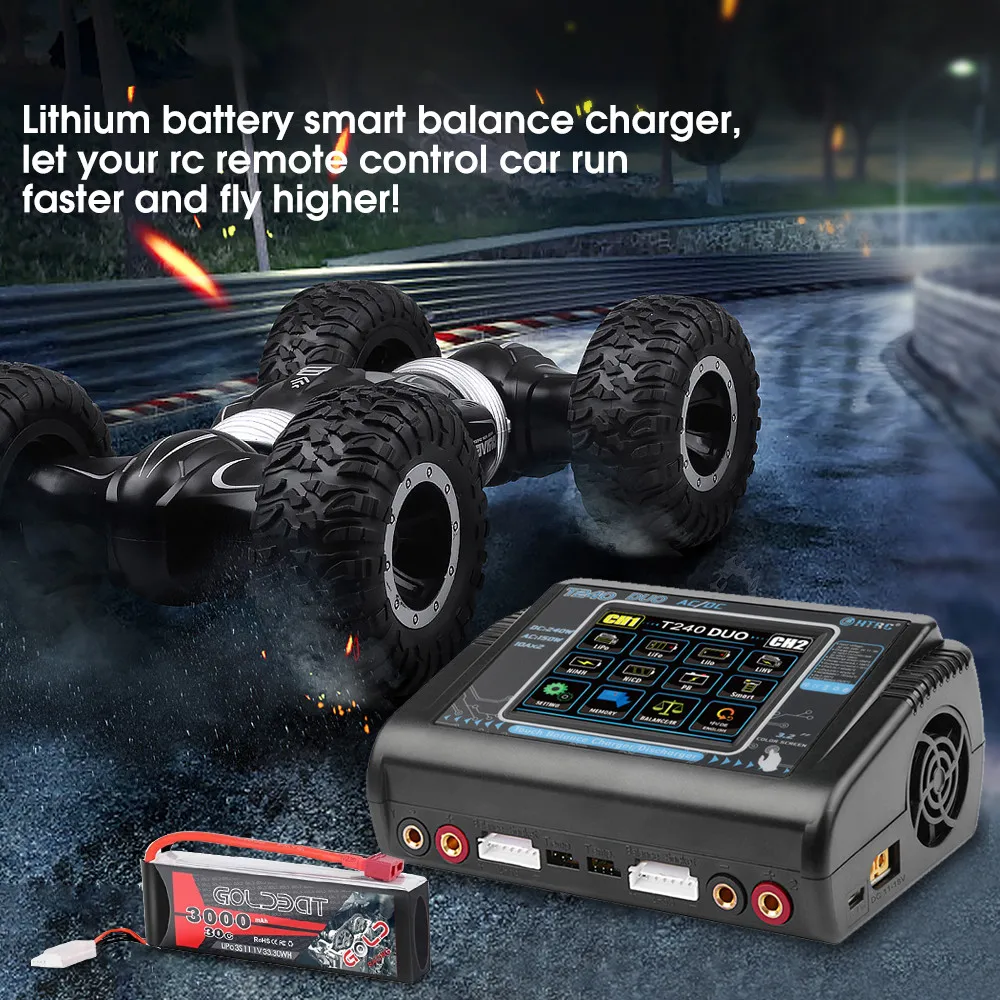 Original HTRC T240 Duo RC Charger Discharger Dual Channel AC 150W DC 240W Touch Screen Balance Lipo Charger For RC Car Model Toy