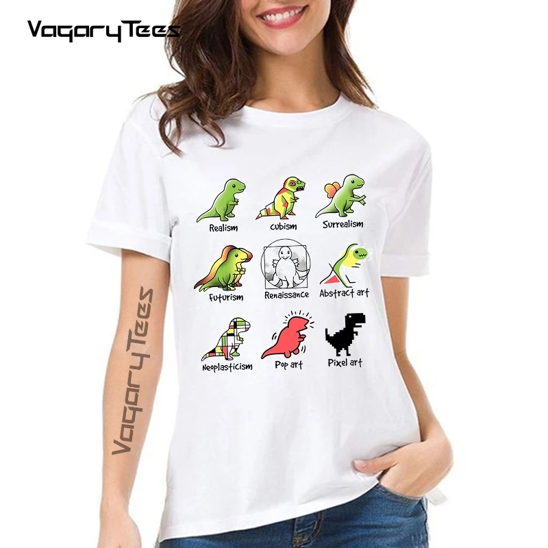 Cute Dinosaur Chart Design T-Shirt women Novelty art Dinosaur Print T Shirt Summer Streetwear Tops Tees Female Classic T-Shirt