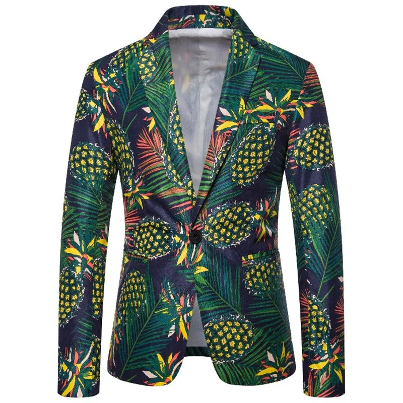 

Casual Suit Jacket 2021 Africa Pineapple Print Hawaiian Suit Style Flower Series Fashion Printing Single-Breasted Casual Top