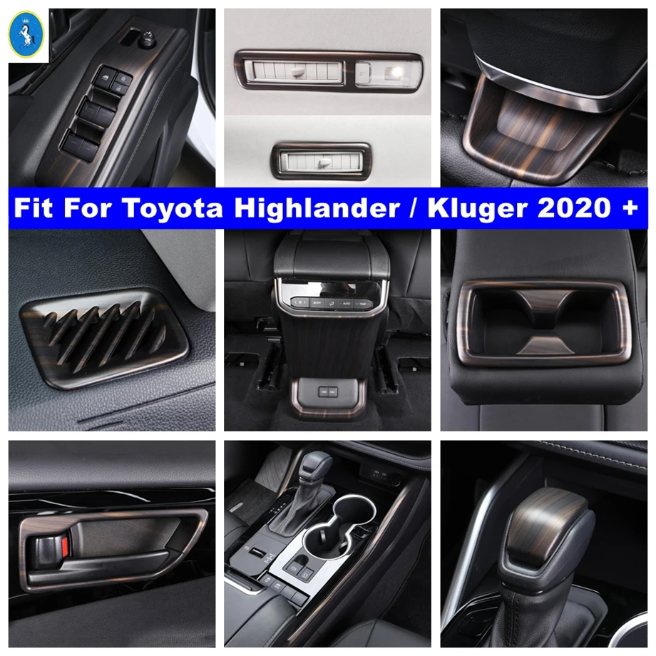 

Wood Grain Auto Dashboard Air AC Steering Wheel Gear Box Lift Button Panel Cover Trim For Toyota Highlander / Kluger 2020 - 2024